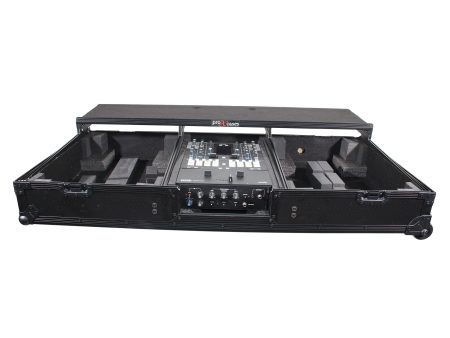 ProX XS-TMC1012WLTFBTLBL Flight Coffin Case For 12  Rane 72 Mixer and 2 Turntables in Battle Mode w Laptop Shelf and Wheels (Black on Black) Sale