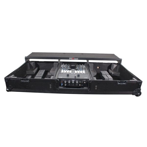 ProX XS-TMC1012WLTFBTLBL Flight Coffin Case For 12  Rane 72 Mixer and 2 Turntables in Battle Mode w Laptop Shelf and Wheels (Black on Black) Sale