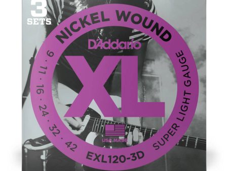 D Addario EXL120-3D 3-Pack XL Nickel Wound Electric Guitar Strings Super Light 9-42 Cheap